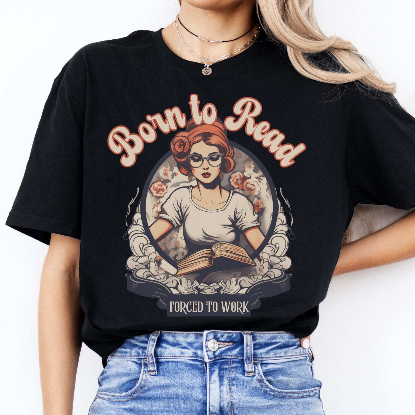Born To Read Forced To Work Tee Black / S T-Shirt The Mystic Eden Bookish Book Lovers