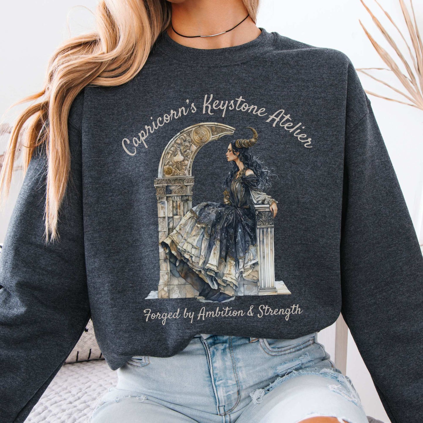 Capricorn's Keystone Atelier Zodiac Sweatshirt Dark Heather / S Sweatshirt The Mystic Eden Bookish Book Lovers