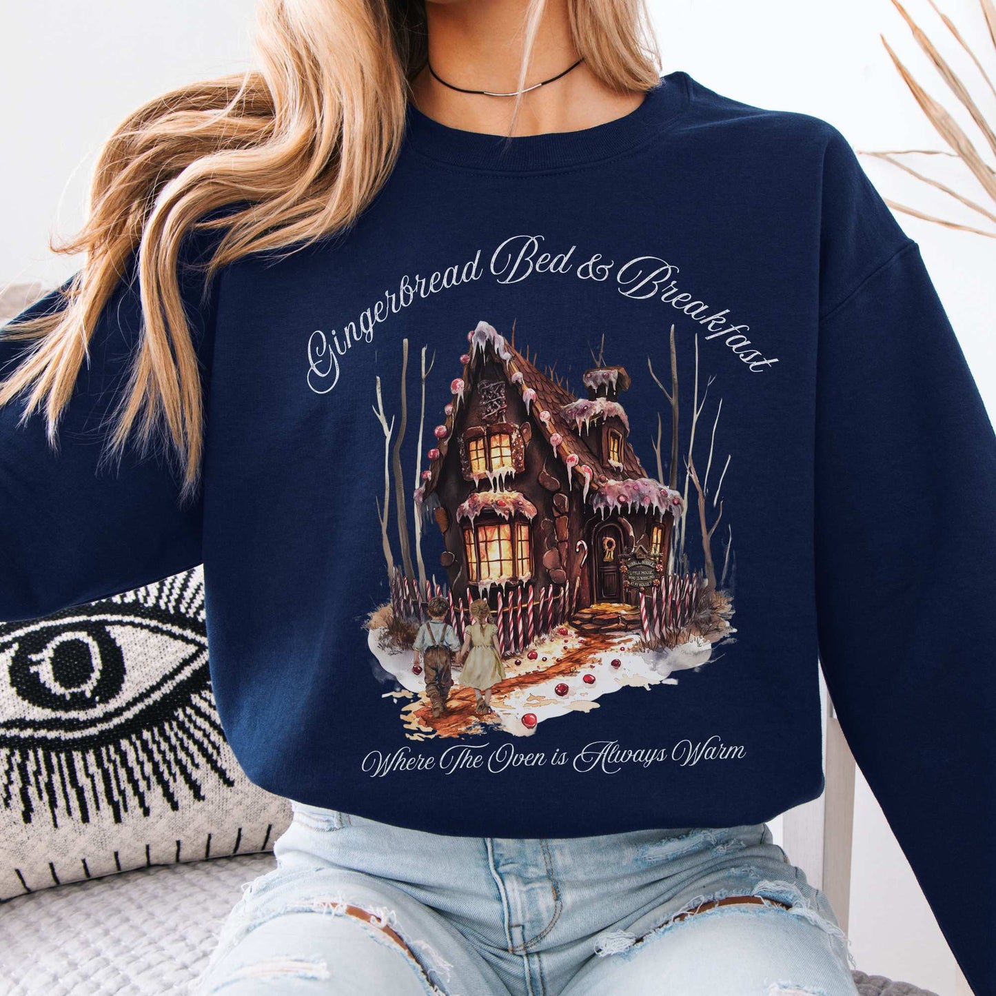 Gingerbread Bed & Breakfast Hansel and Gretel Fairytale Sweatshirt Navy / S Sweatshirt The Mystic Eden Bookish Book Lovers