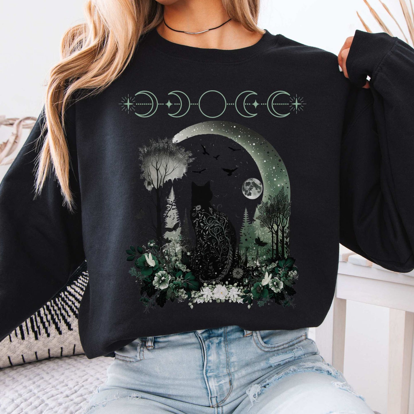 Mystical Black Cat Sweatshirt Black / S Sweatshirt The Mystic Eden Bookish Book Lovers