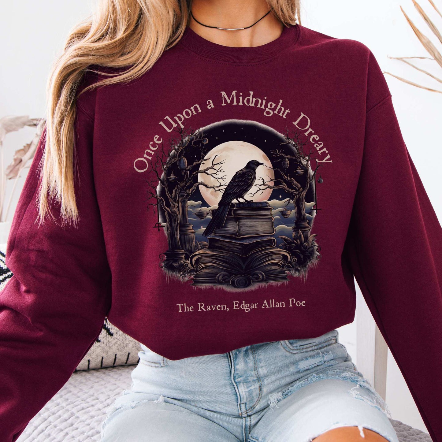 Once Upon A Midnight Dreary Edgar Allan Poe Sweatshirt Maroon / S Sweatshirt The Mystic Eden Bookish Book Lovers