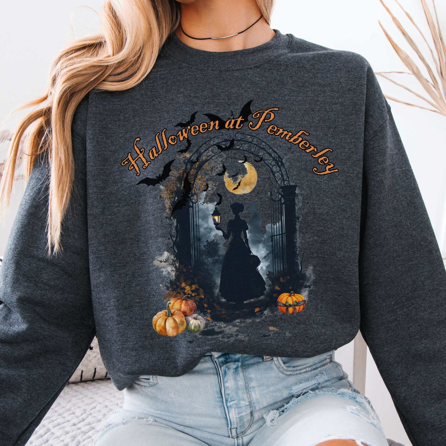 Pemberley Halloween Pride & Prejudice Sweatshirt Dark Heather / S Sweatshirt The Mystic Eden Bookish Book Lovers