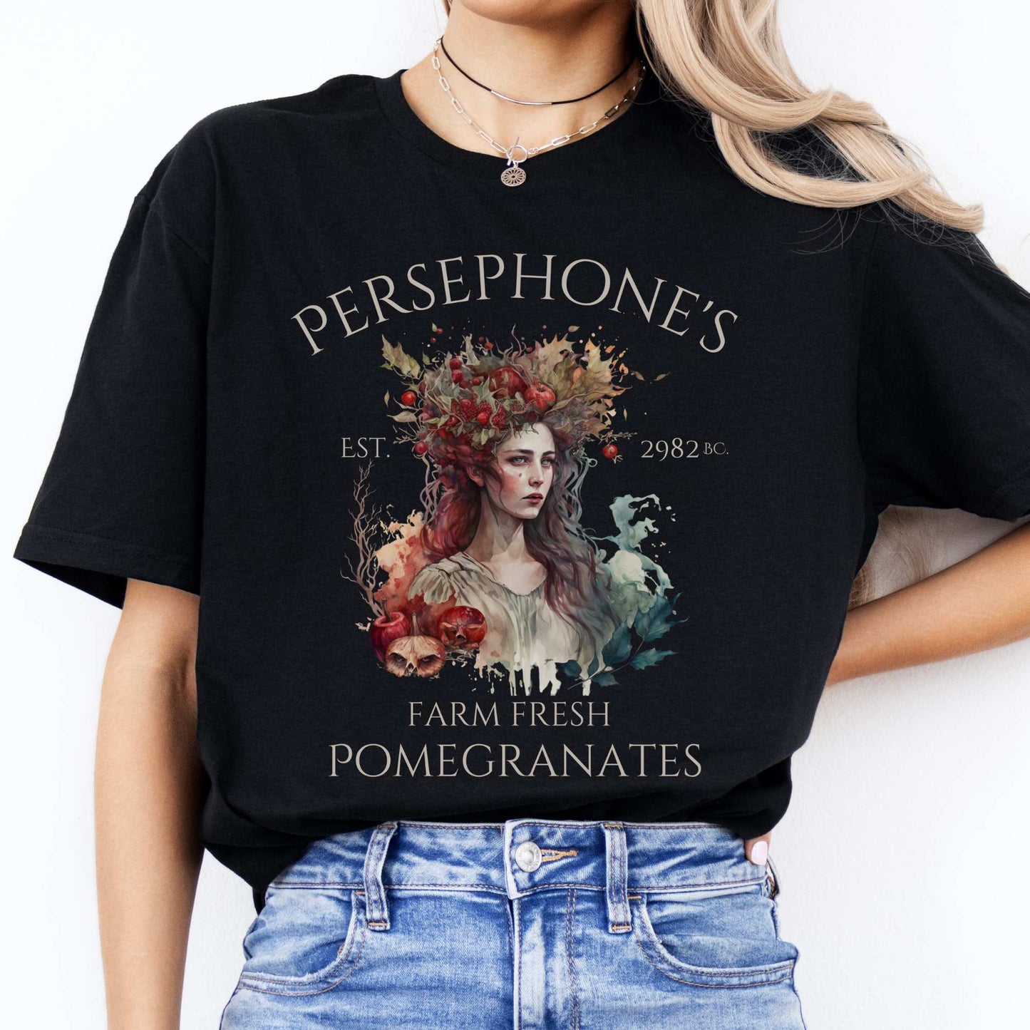 Persephone's Farm Fresh Pomegranates Greek Mythology Shirt Black / S T-Shirt The Mystic Eden Bookish Book Lovers