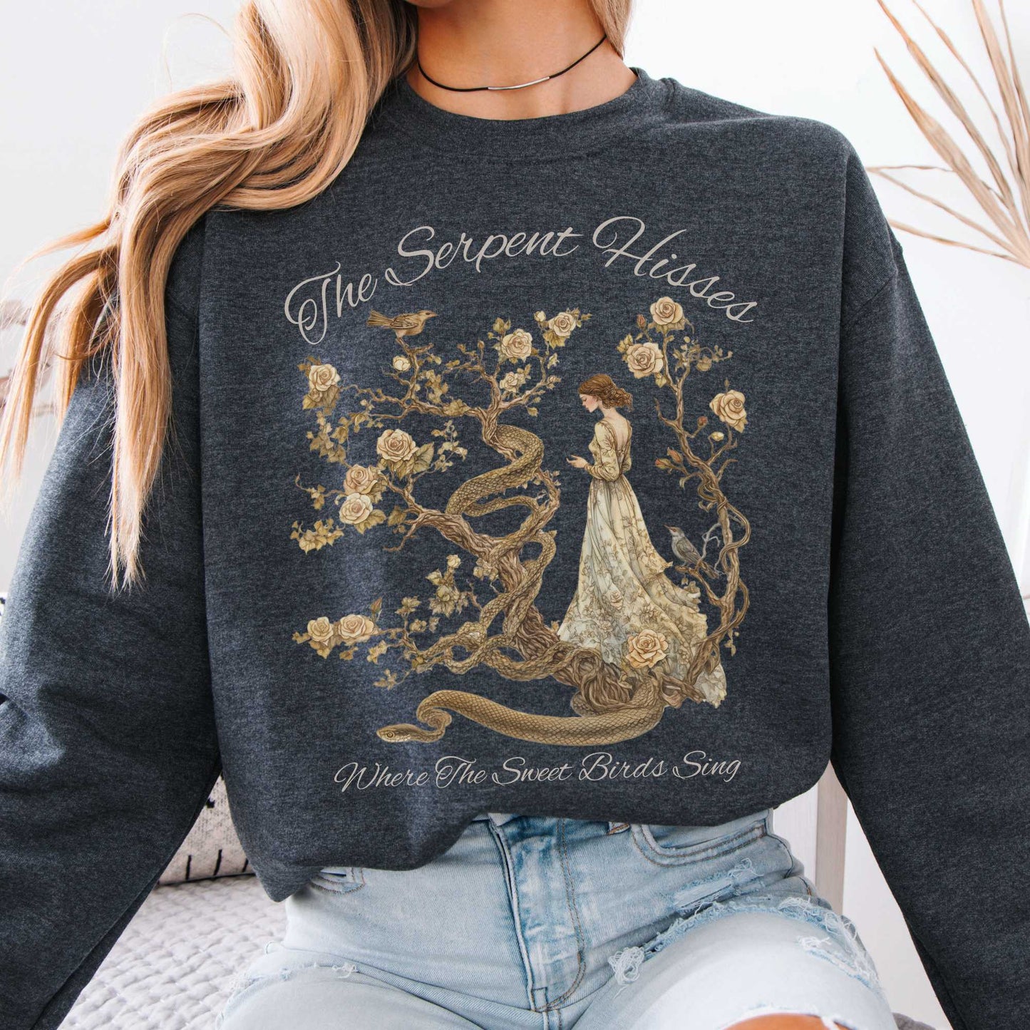 The Serpent Hisses Where The Sweet Birds Sing Tess of the DāUrbervilles Sweatshirt Dark Heather / S Sweatshirt The Mystic Eden Bookish Book Lovers