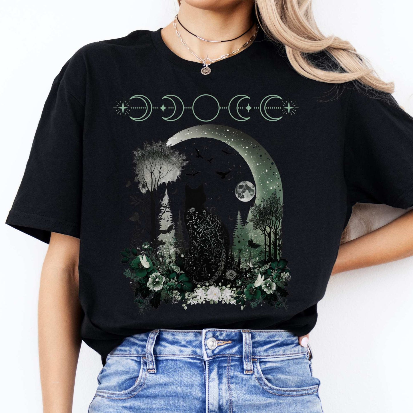 Witchy Black Cat Shirt Black / S T-Shirt The Mystic Eden Bookish Book Lovers