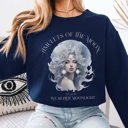 Amulets of the Moon By Selene Mythology Sweatshirt Navy / S Sweatshirt The Mystic Eden Bookish Book Lovers