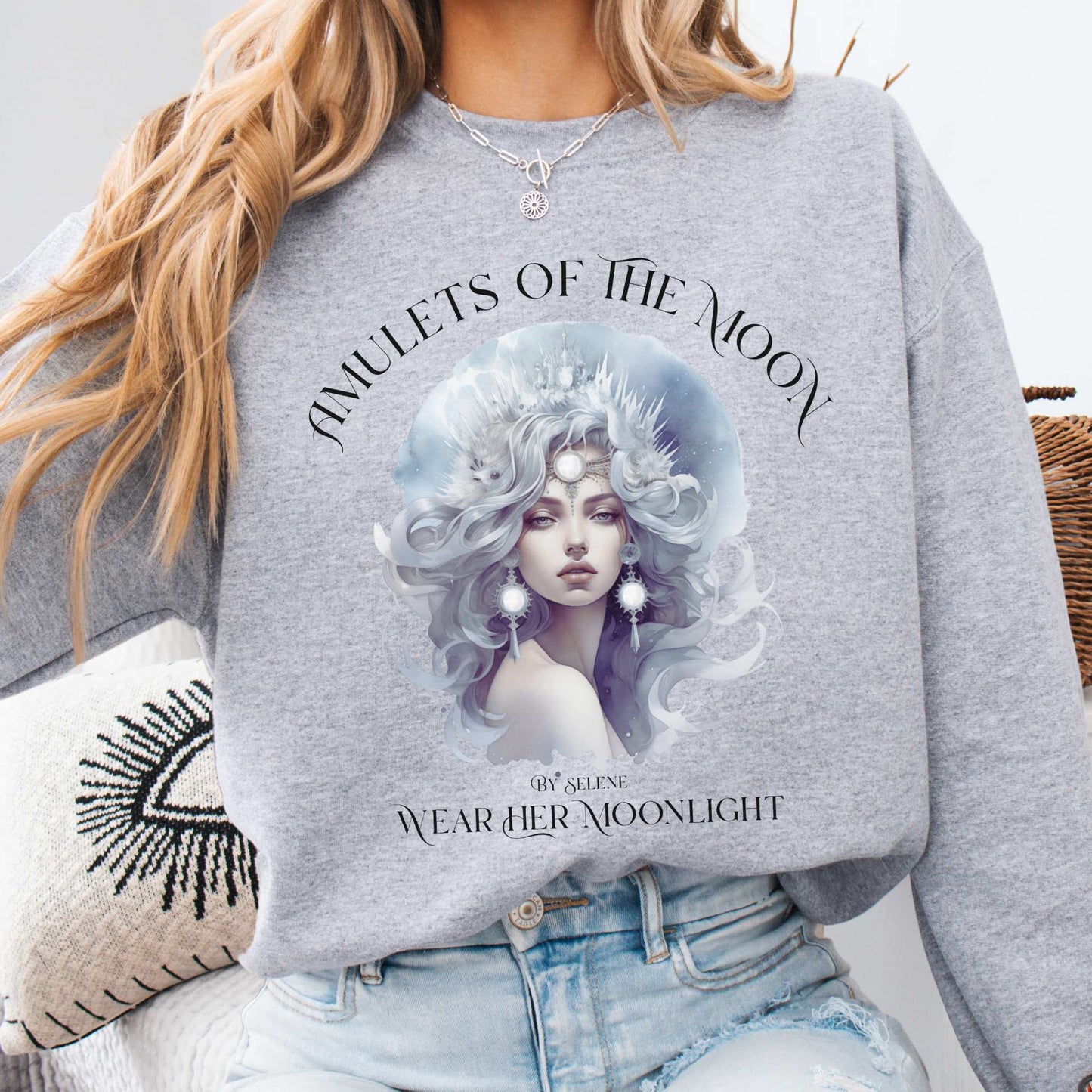 Amulets of the Moon By Selene Mythology Sweatshirt Sport Grey / S Sweatshirt The Mystic Eden Bookish Book Lovers