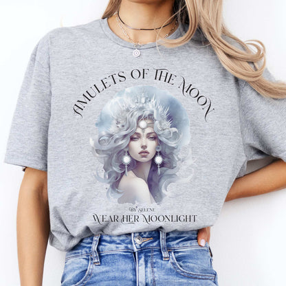 Amulets of the Moon T-Shirt – Selene Celestial Goddess Tee Sport Grey / S T-Shirt The Mystic Eden Bookish Book Lovers
