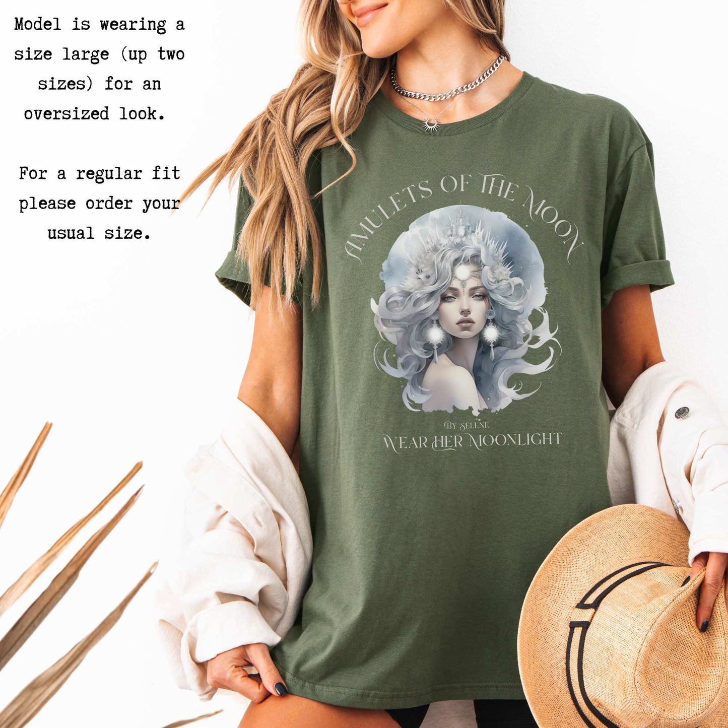 Amulets of the Moon T-Shirt – Selene Celestial Goddess Tee T-Shirt The Mystic Eden Bookish Book Lovers
