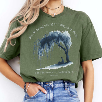 And So Being Young Edgar Allan Poe Shirt Military Green / S T-Shirt The Mystic Eden Bookish Book Lovers