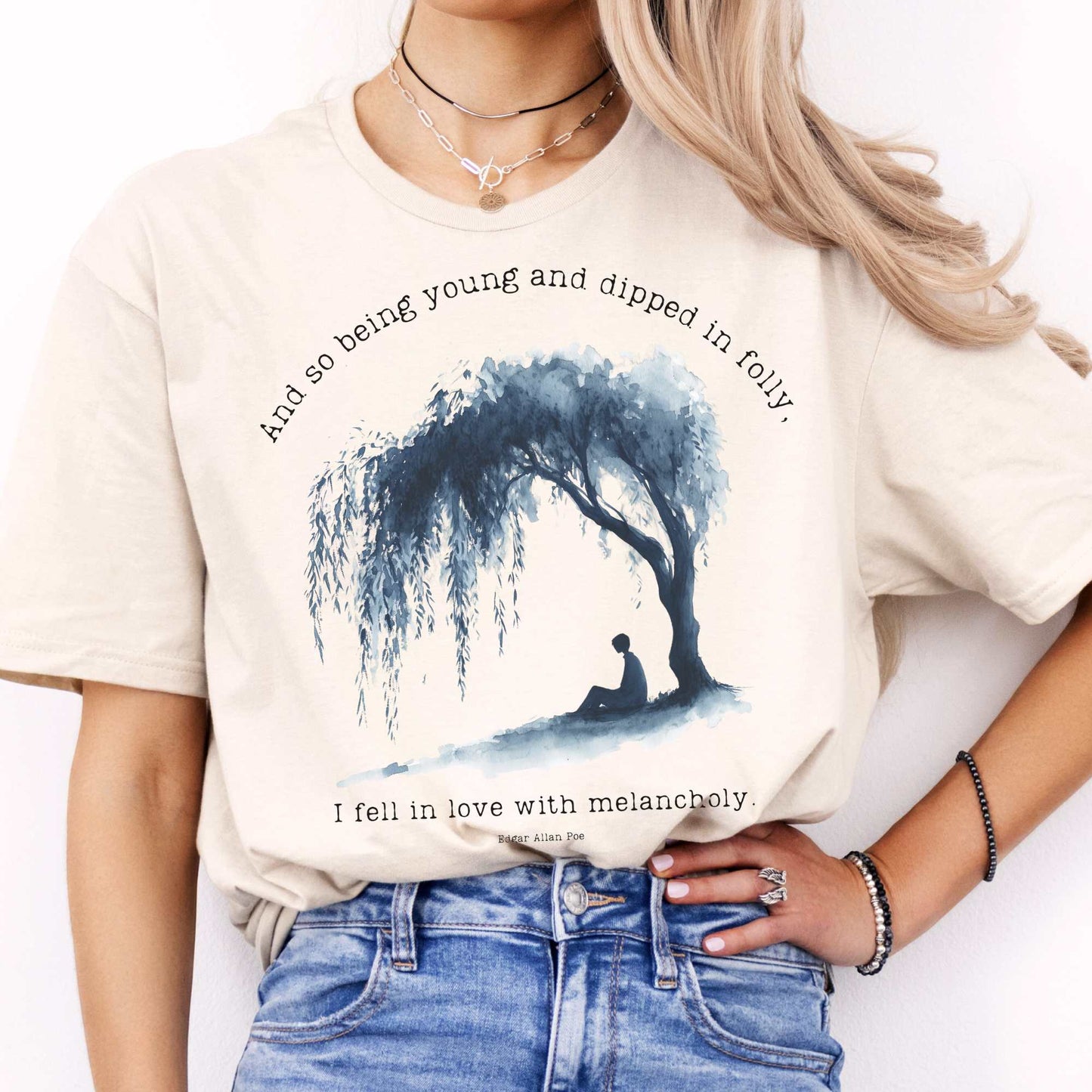 And So Being Young Edgar Allan Poe Shirt Natural / S T-Shirt The Mystic Eden Bookish Book Lovers