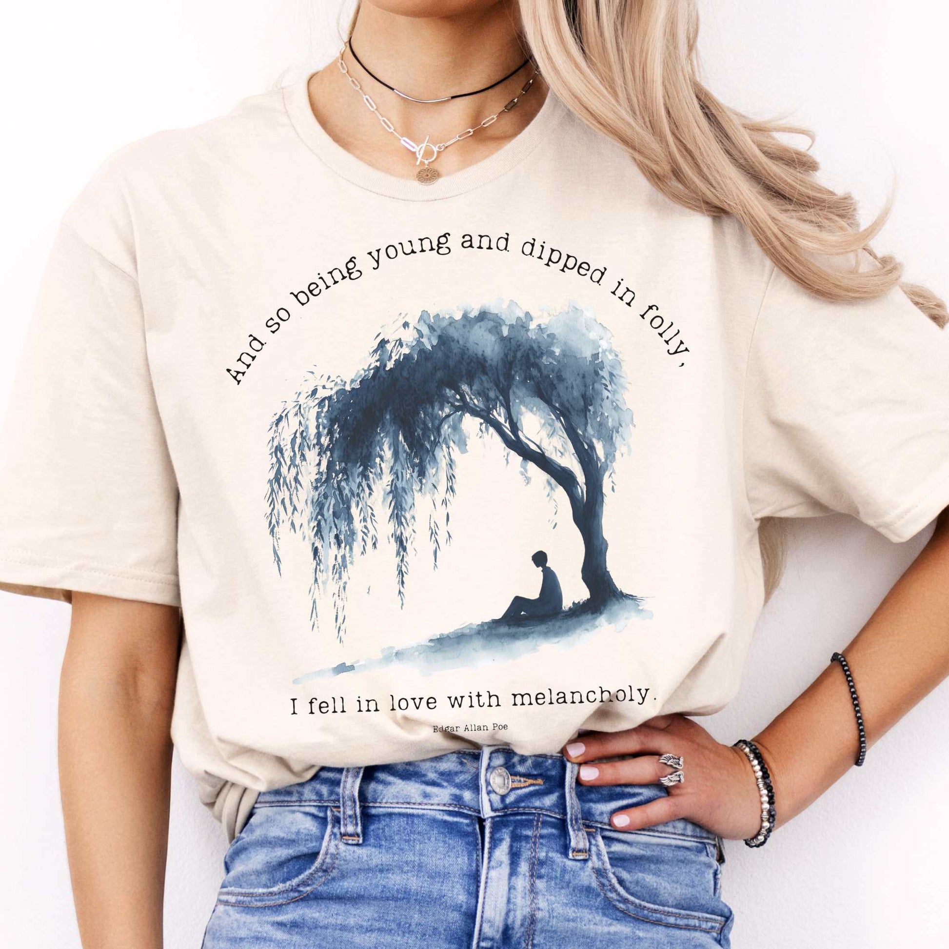 And So Being Young Edgar Allan Poe Shirt Natural / S T-Shirt The Mystic Eden Bookish Book Lovers