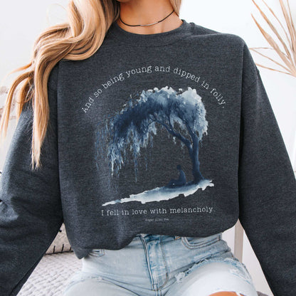 And So Being Young  Edgar Allan Poe Sweatshirt Dark Heather / S Sweatshirt The Mystic Eden Bookish Book Lovers