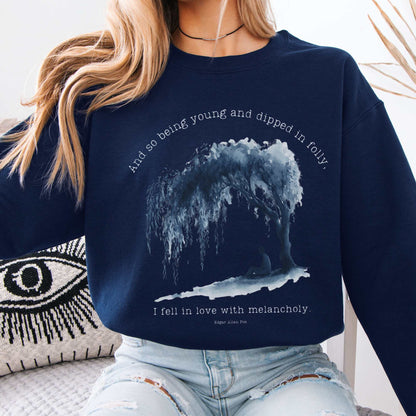 And So Being Young  Edgar Allan Poe Sweatshirt Navy / S Sweatshirt The Mystic Eden Bookish Book Lovers