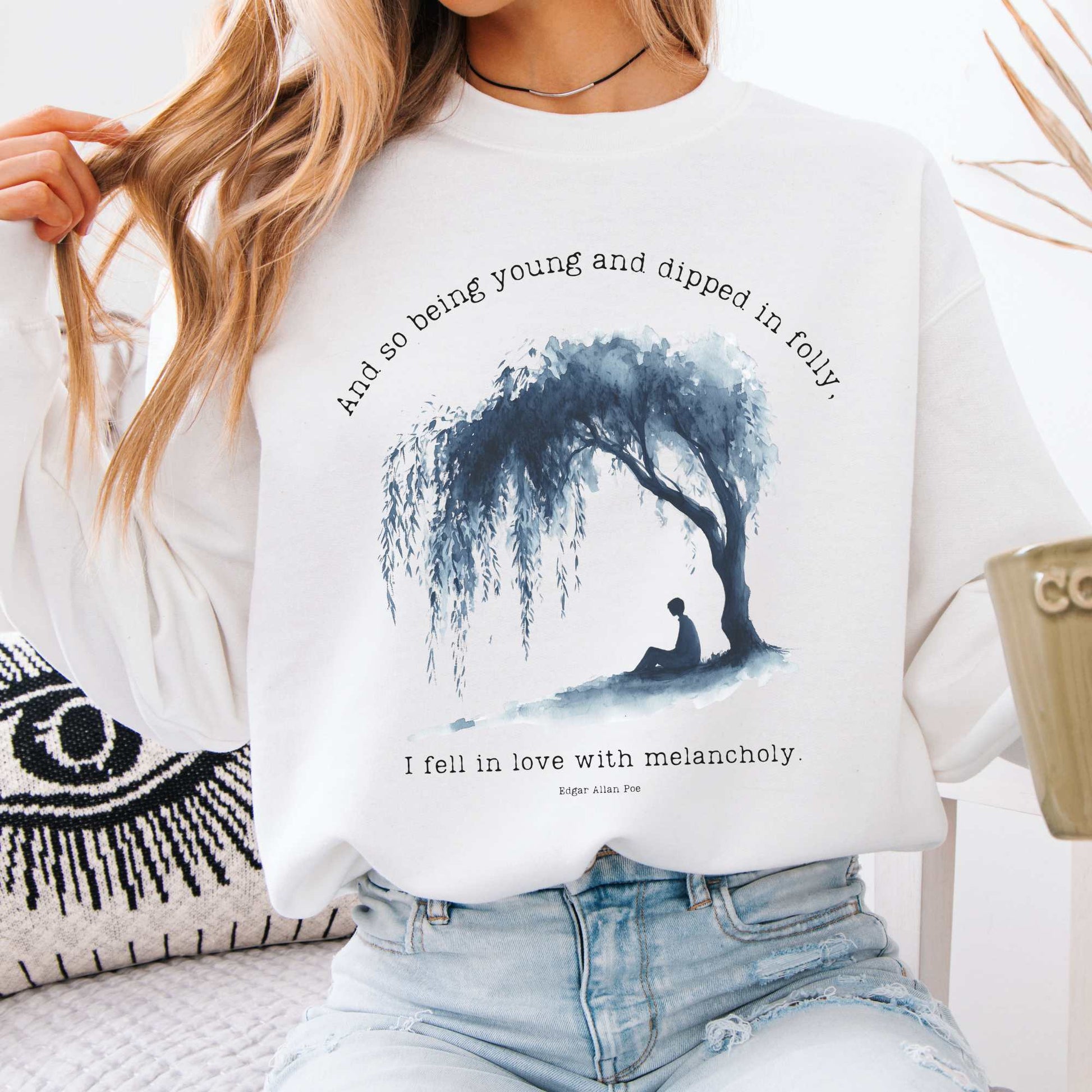 And So Being Young  Edgar Allan Poe Sweatshirt White / S Sweatshirt The Mystic Eden Bookish Book Lovers