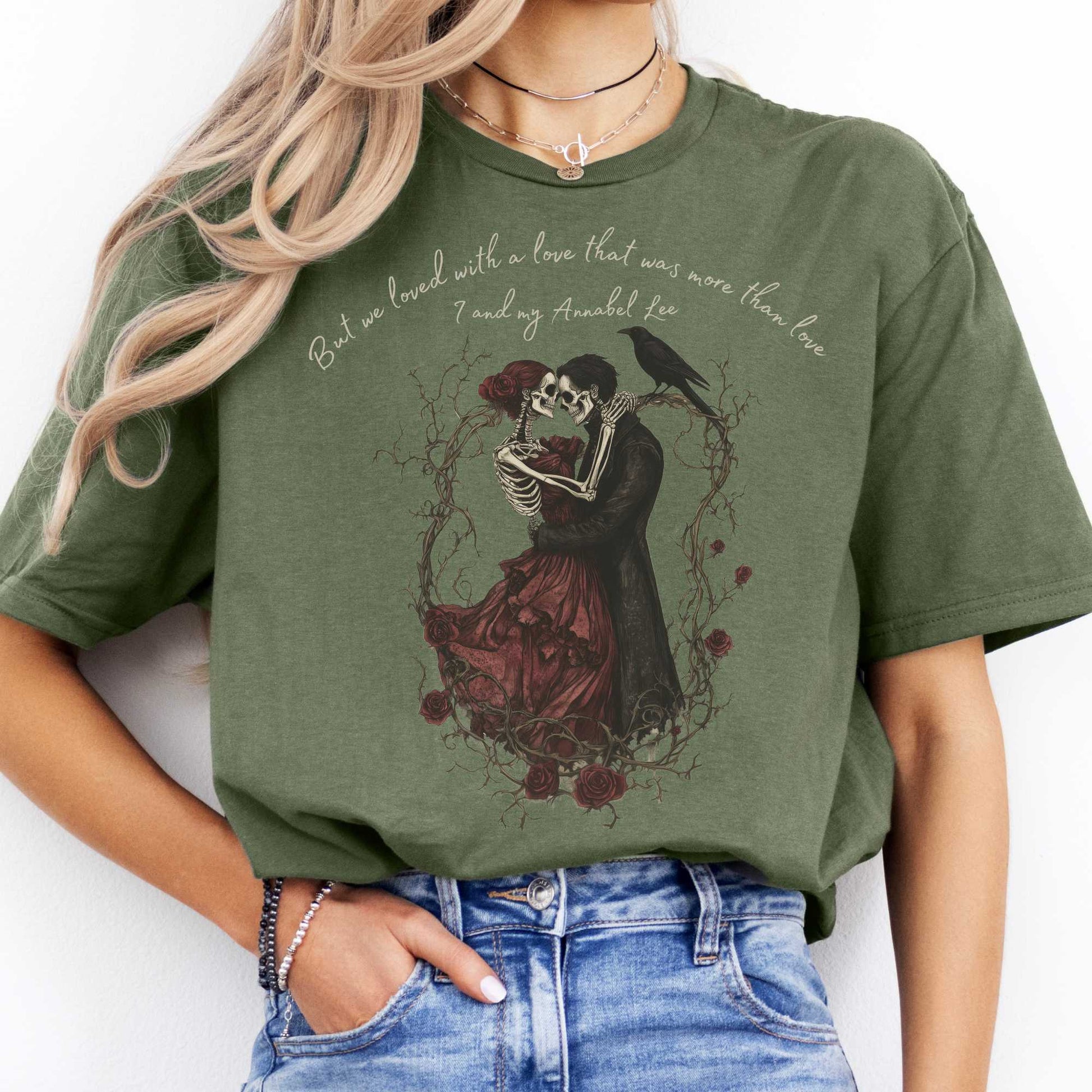 Annabel Lee Edgar Allan Poe Shirt Military Green / S T-Shirt The Mystic Eden Bookish Book Lovers