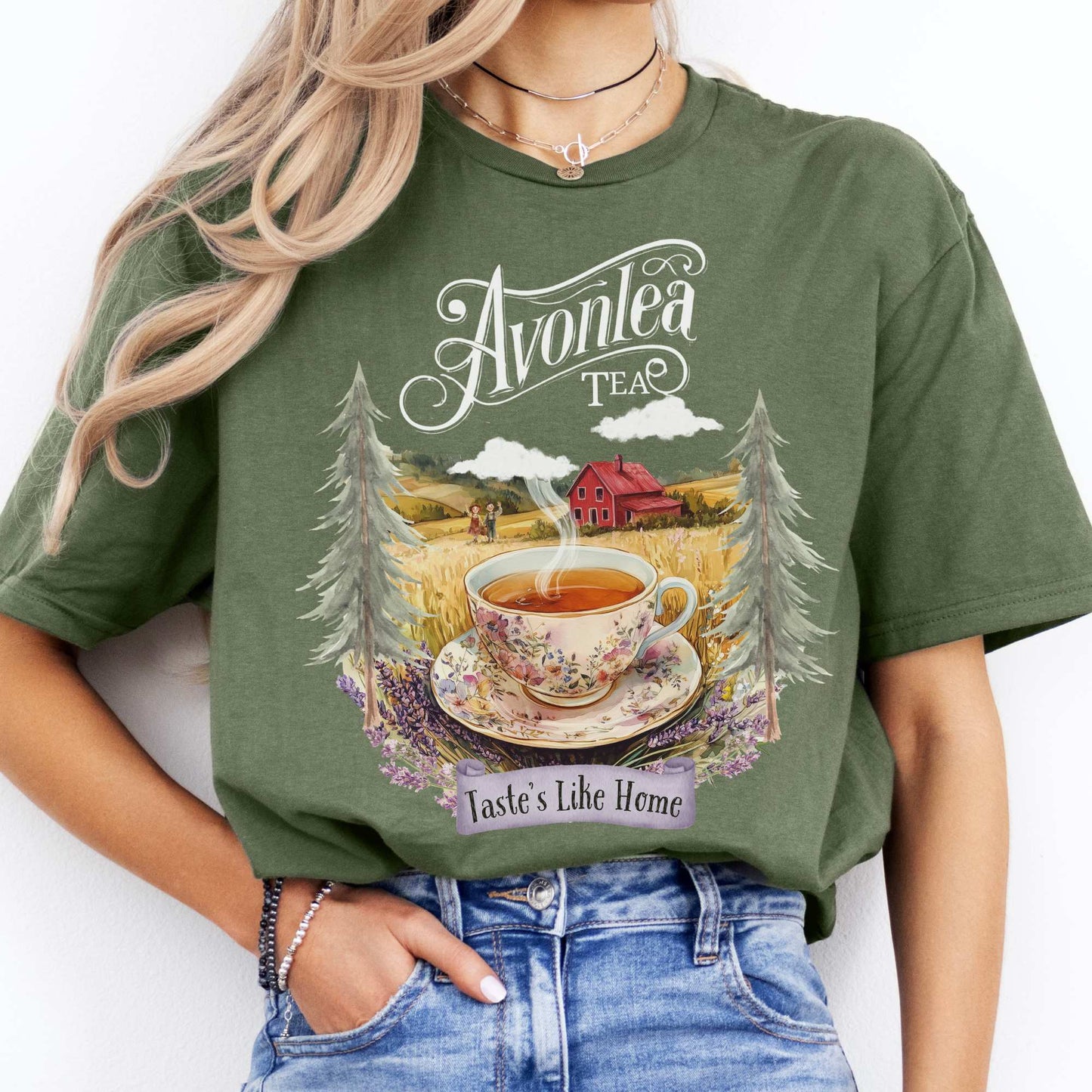 Anne of Green Gables Avonlea Tea Shirt Military Green / S T-Shirt The Mystic Eden Bookish Book Lovers