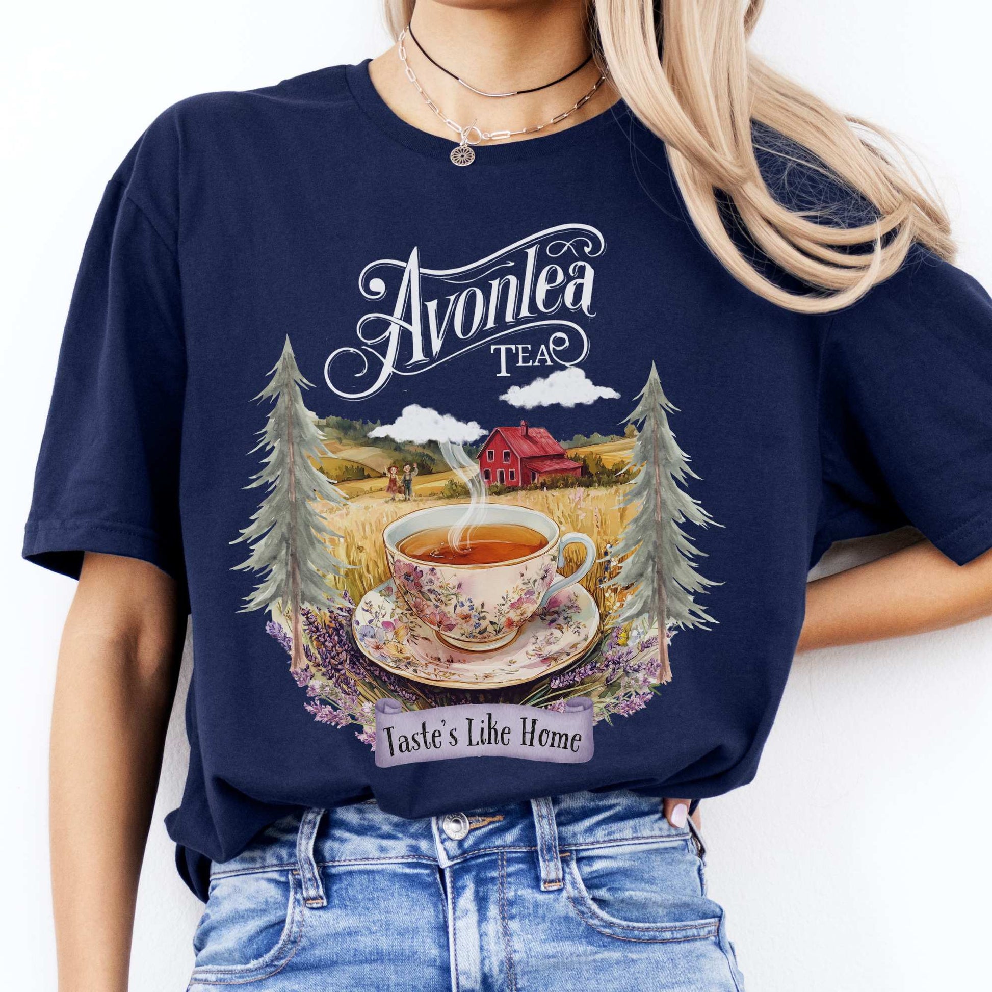 Anne of Green Gables Avonlea Tea Shirt Navy / S T-Shirt The Mystic Eden Bookish Book Lovers