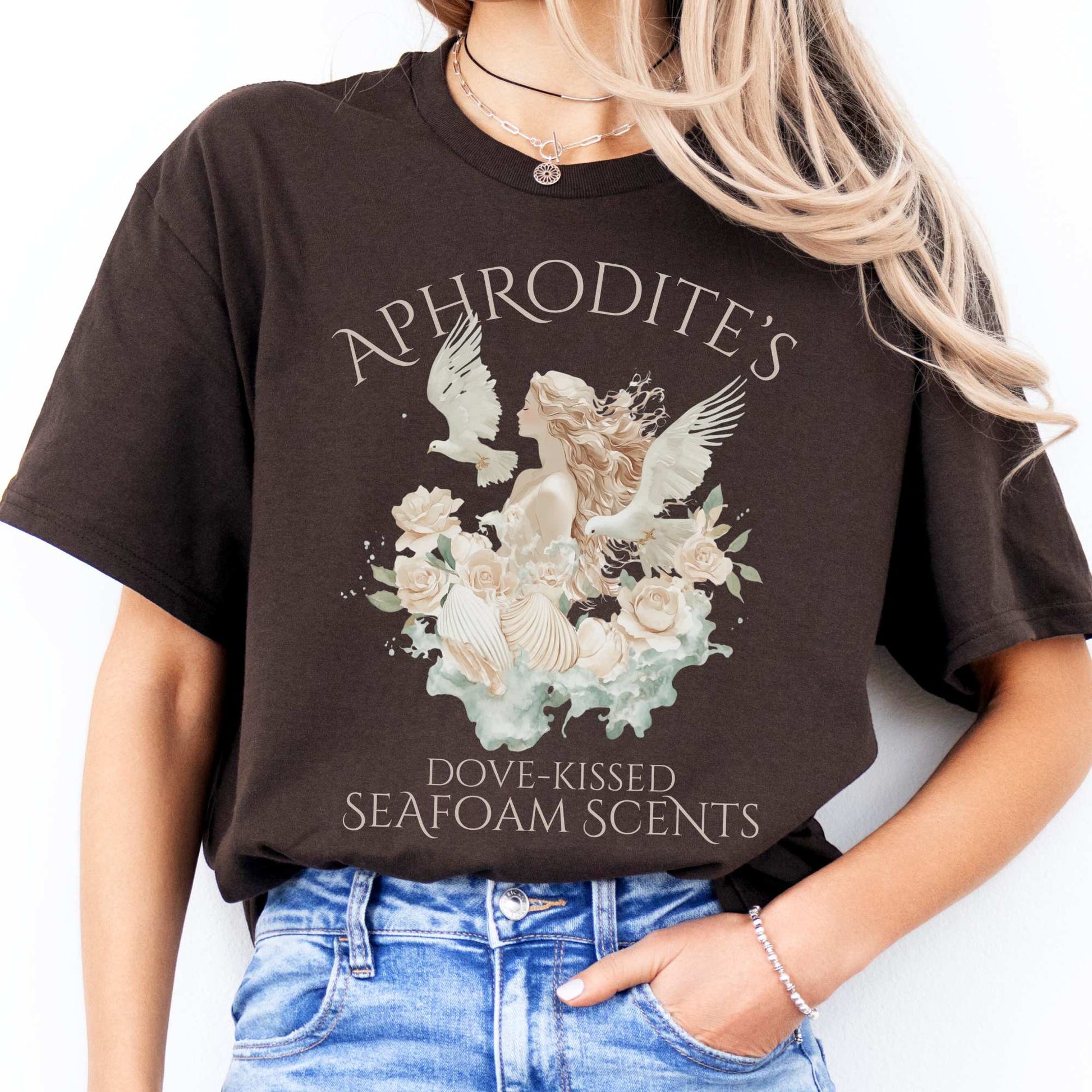 Aphrodite's Dove-Kissed Seafoam Scents Tee Dark Chocolate / S T-Shirt The Mystic Eden Bookish Book Lovers