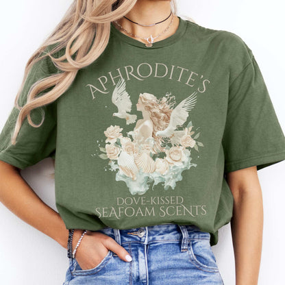 Aphrodite's Dove-Kissed Seafoam Scents Tee Military Green / S T-Shirt The Mystic Eden Bookish Book Lovers