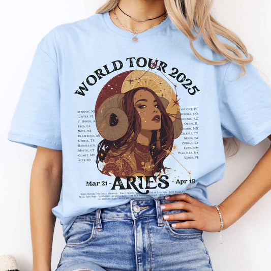 Aries Concert T-Shirt - Zodiac World Tour 2025 Shirt Light Blue / S T-Shirt The Mystic Eden Bookish Book Lovers
