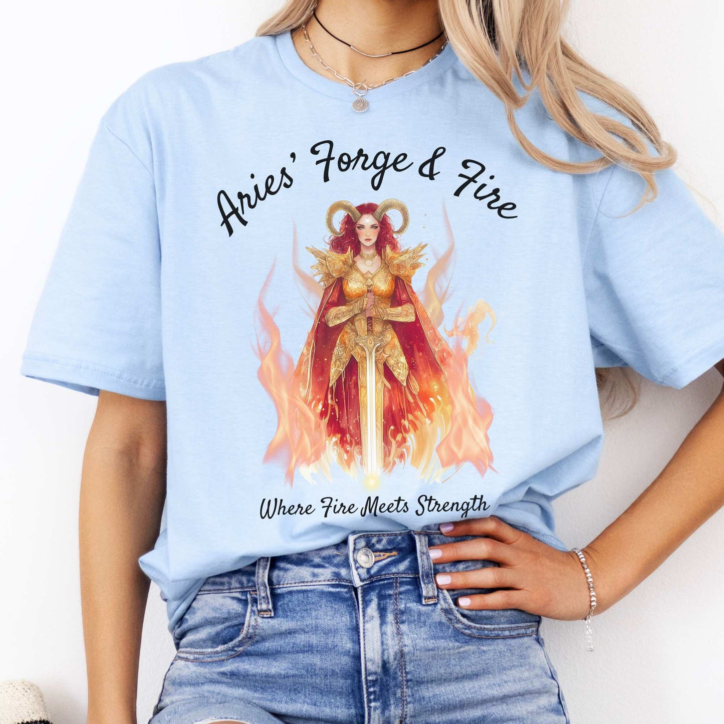 Aries' Forge & Fire Zodiac Shirt Light Blue / S T-Shirt The Mystic Eden Bookish Book Lovers