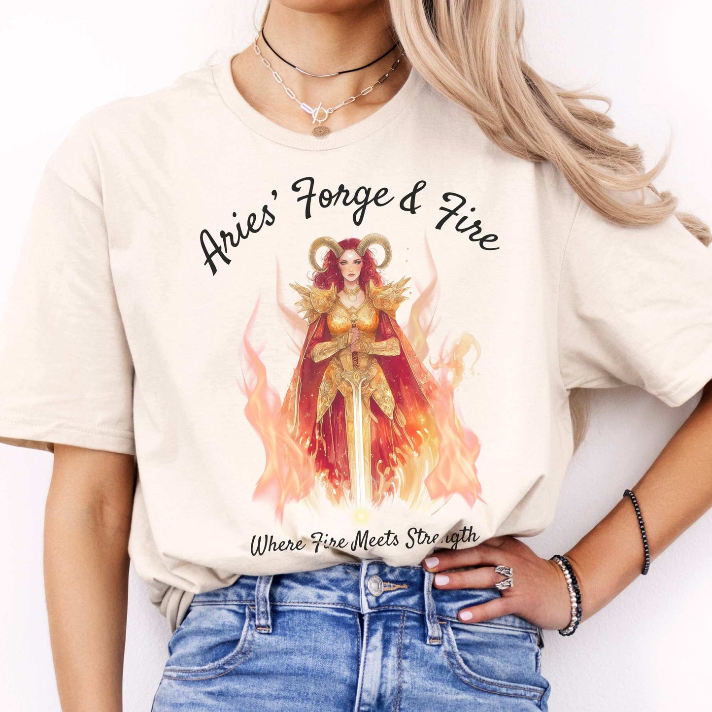 Aries' Forge & Fire Zodiac Shirt Natural / S T-Shirt The Mystic Eden Bookish Book Lovers
