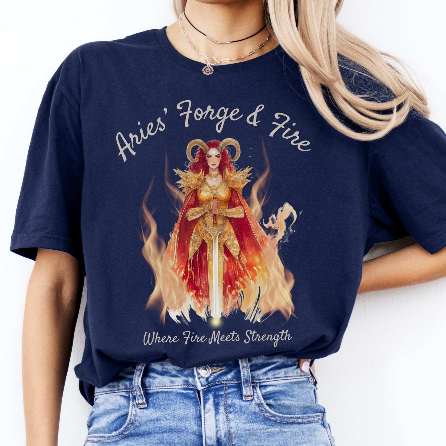 Aries' Forge & Fire Zodiac Shirt Navy / S T-Shirt The Mystic Eden Bookish Book Lovers