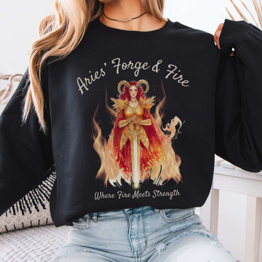 Aries Forge & Fire Zodiac Sweatshirt Black / S Sweatshirt The Mystic Eden Bookish Book Lovers