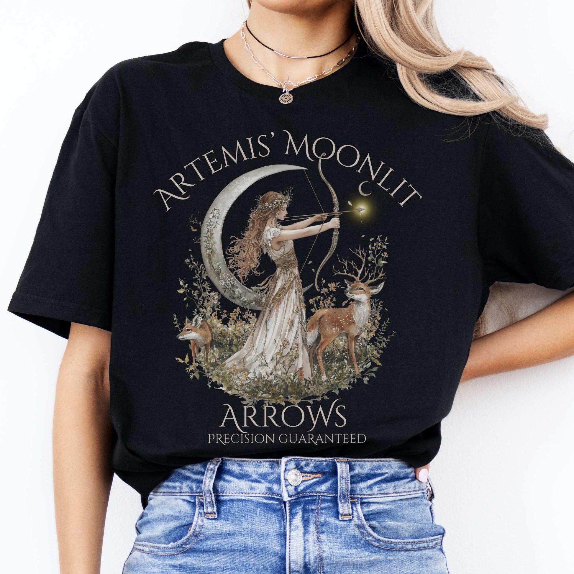 Artemis' Moonlit Arrows Greek Goddess Tee Black / S T-Shirt The Mystic Eden Bookish Book Lovers