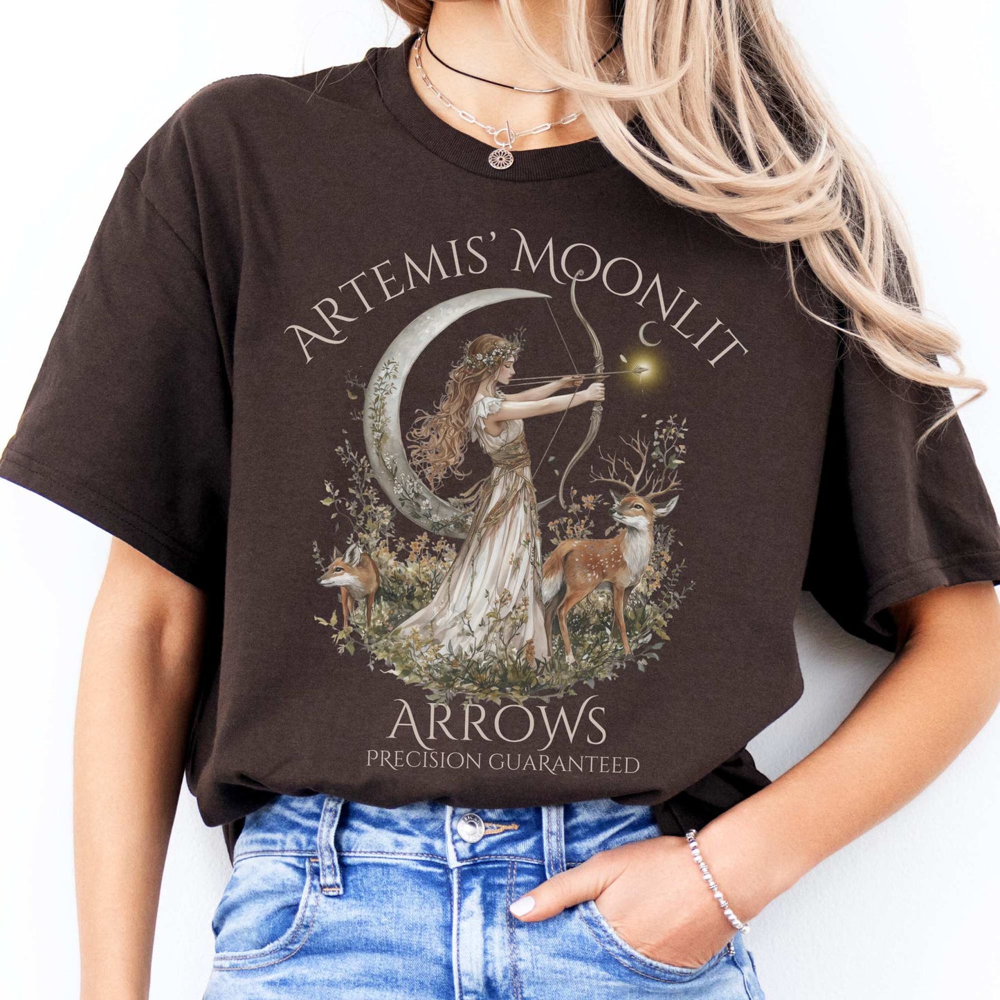 Artemis' Moonlit Arrows Greek Goddess Tee Dark Chocolate / S T-Shirt The Mystic Eden Bookish Book Lovers