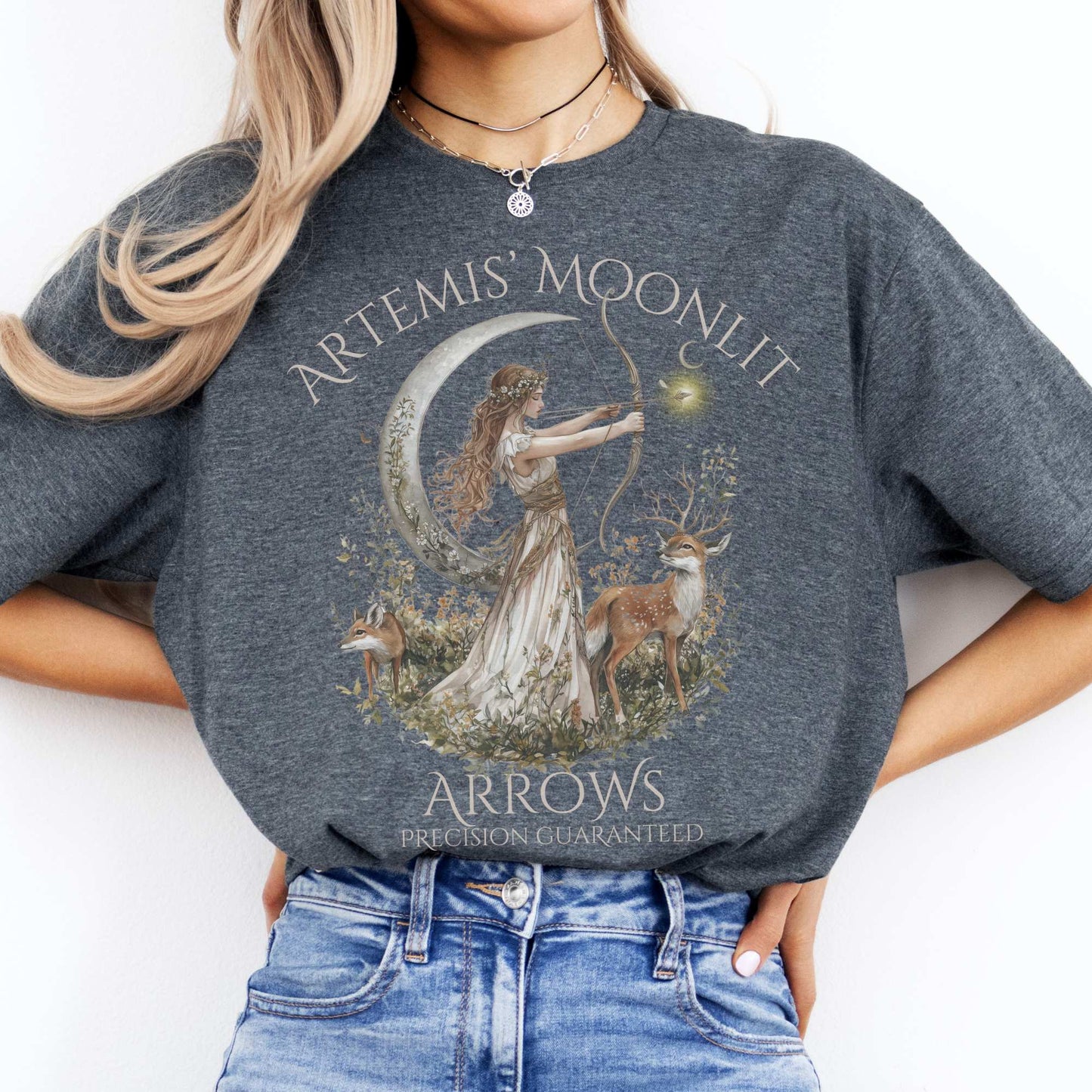 Artemis' Moonlit Arrows Greek Goddess Tee Dark Heather / S T-Shirt The Mystic Eden Bookish Book Lovers