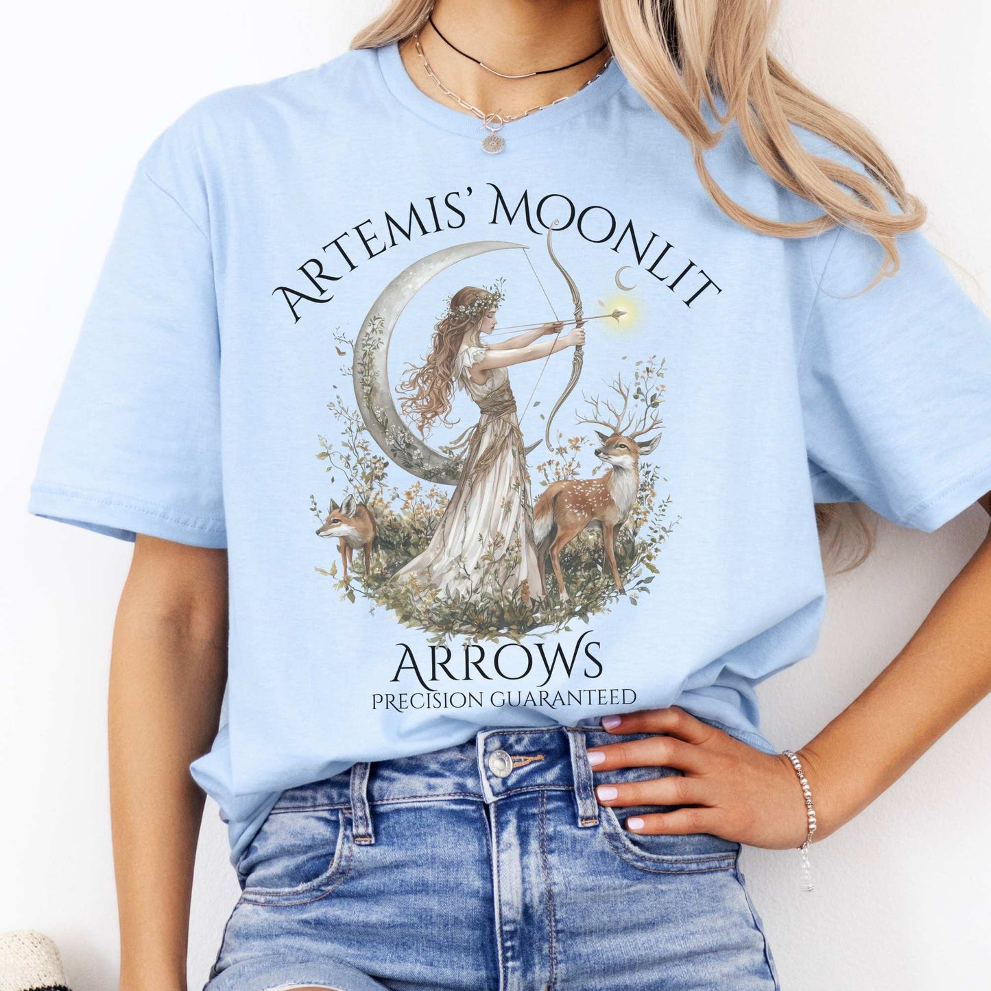 Artemis' Moonlit Arrows Greek Goddess Tee Light Blue / S T-Shirt The Mystic Eden Bookish Book Lovers