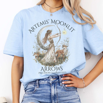 Artemis' Moonlit Arrows Greek Goddess Tee Light Blue / S T-Shirt The Mystic Eden Bookish Book Lovers