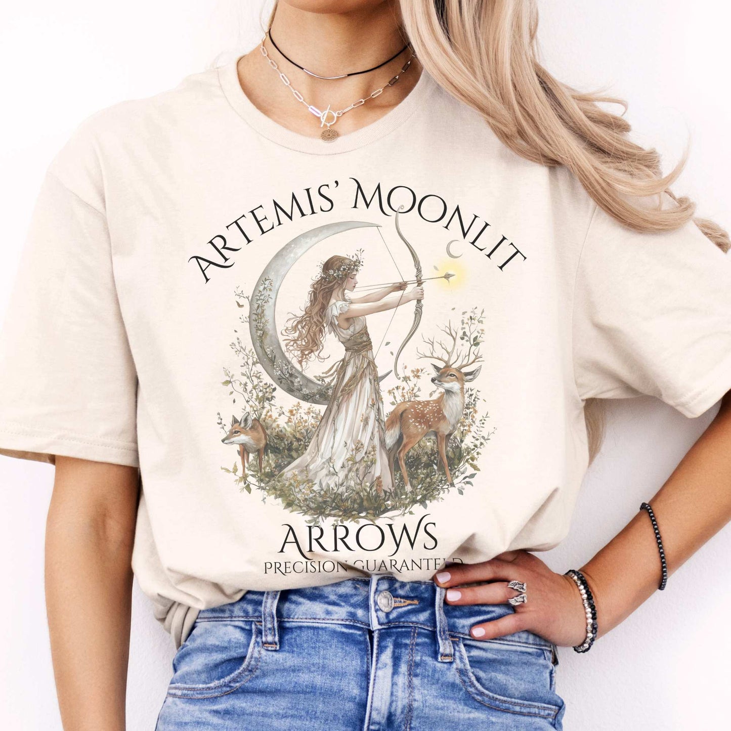 Artemis' Moonlit Arrows Greek Goddess Tee Natural / S T-Shirt The Mystic Eden Bookish Book Lovers