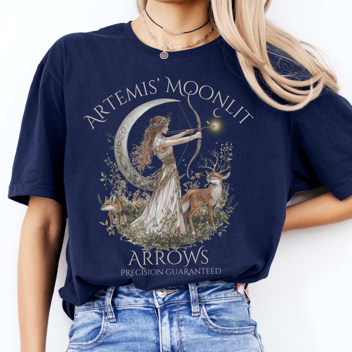 Artemis' Moonlit Arrows Greek Goddess Tee Navy / S T-Shirt The Mystic Eden Bookish Book Lovers