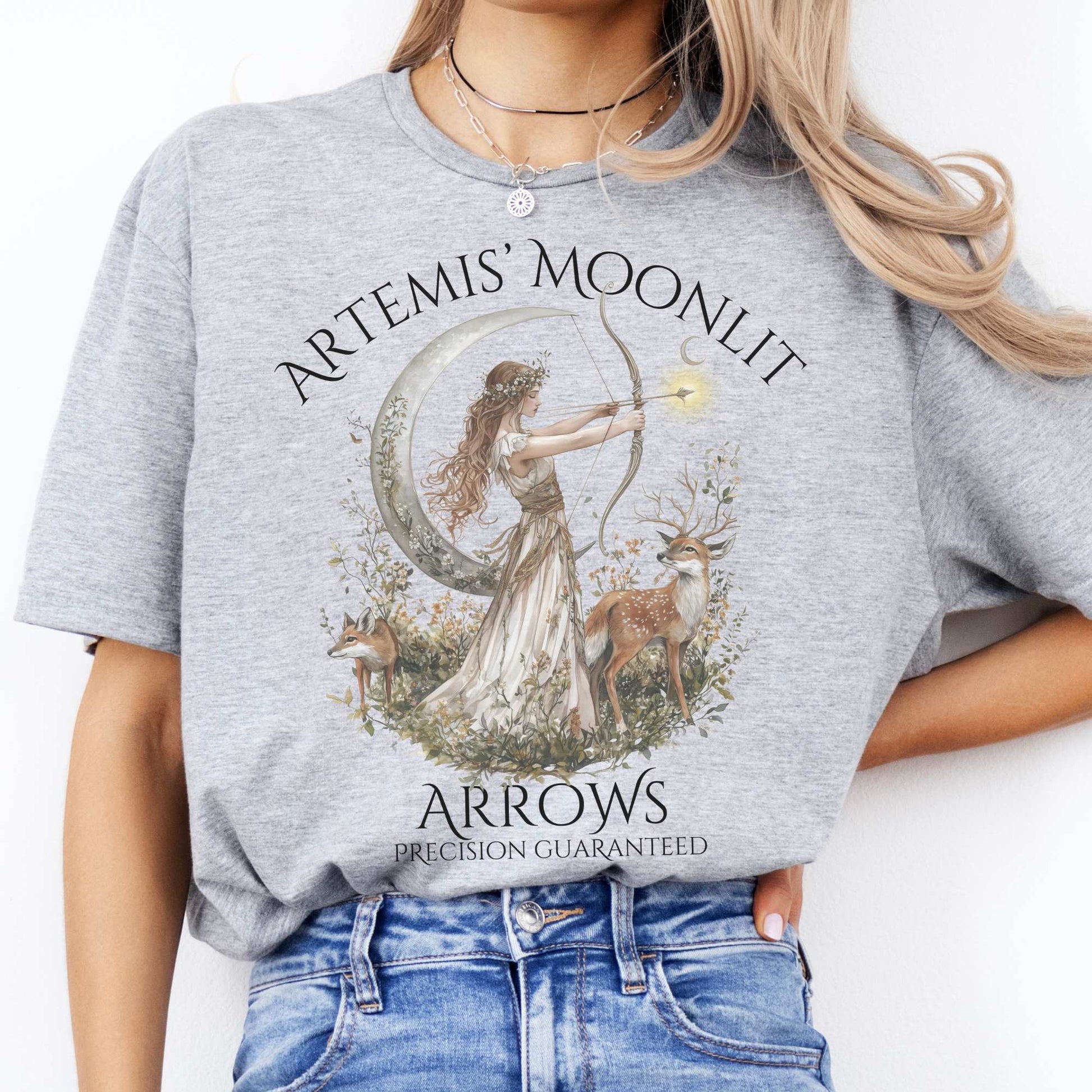 Artemis' Moonlit Arrows Greek Goddess Tee Sport Grey / S T-Shirt The Mystic Eden Bookish Book Lovers