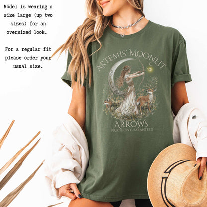 Artemis' Moonlit Arrows Greek Goddess Tee T-Shirt The Mystic Eden Bookish Book Lovers