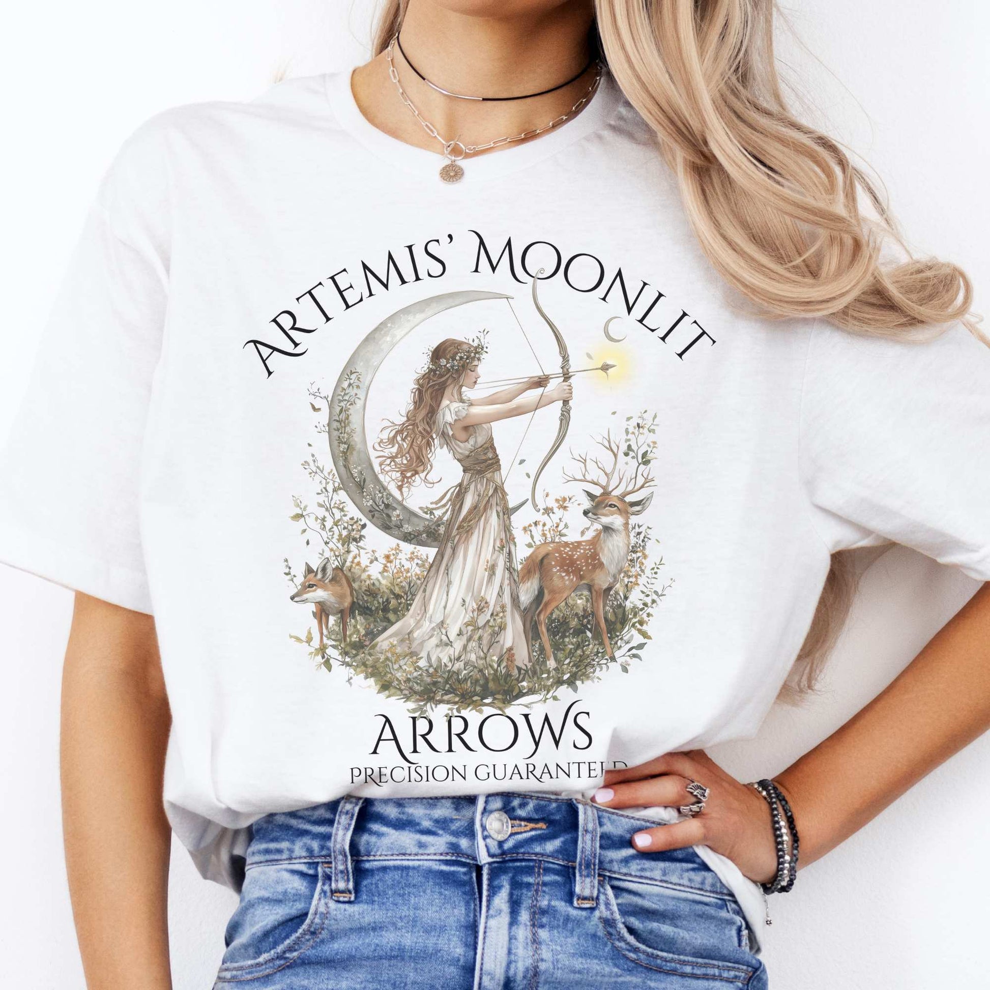 Artemis' Moonlit Arrows Greek Goddess Tee White / S T-Shirt The Mystic Eden Bookish Book Lovers