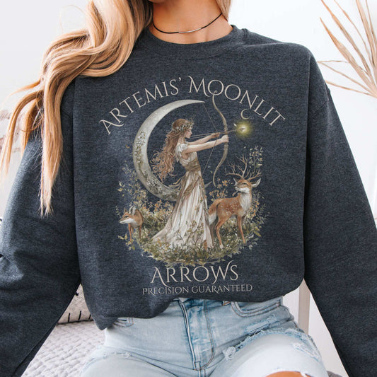 Artemis' Moonlit Arrows Sweatshirt Dark Heather / S Sweatshirt The Mystic Eden Bookish Book Lovers