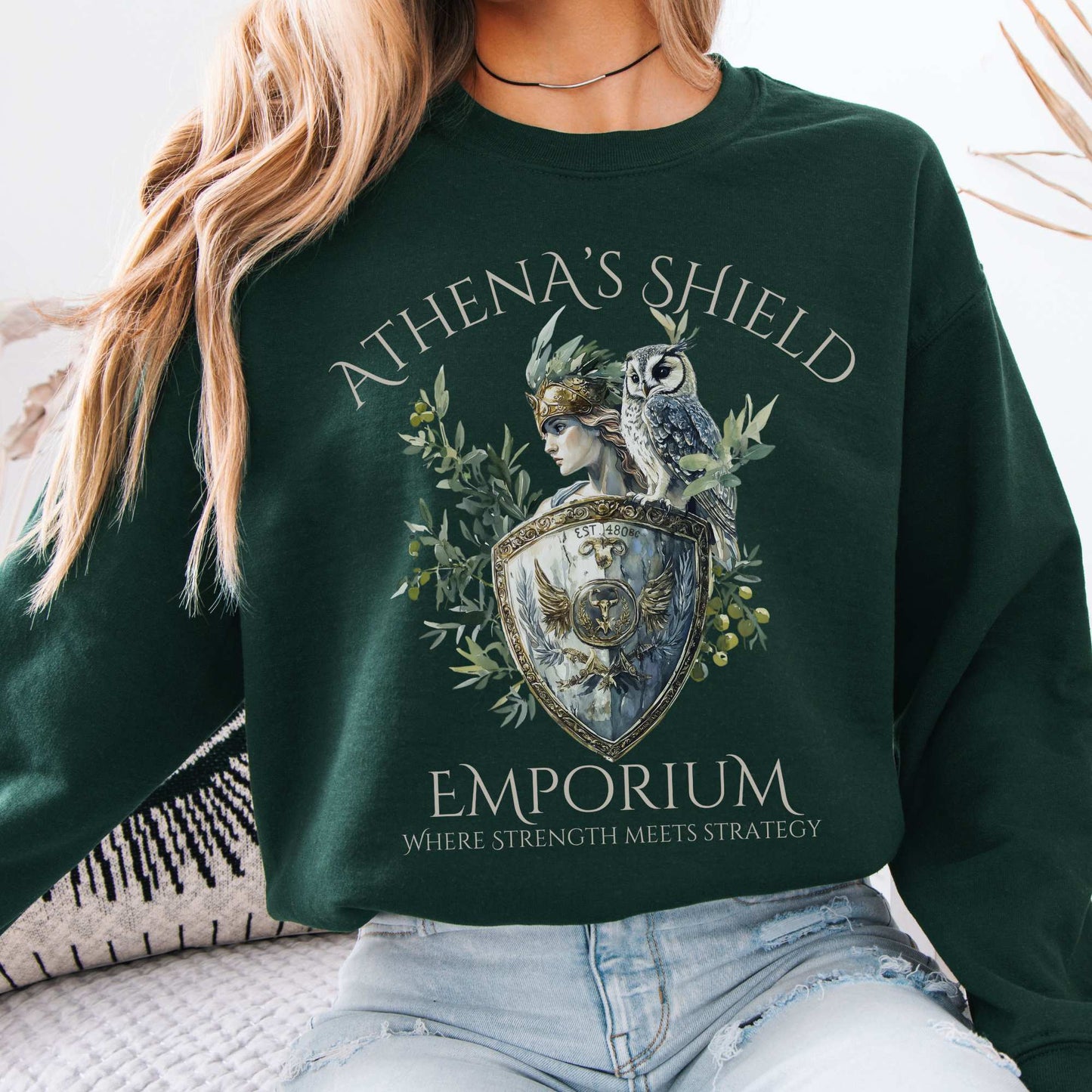 Athena's Shield Emporium Mythology Sweatshirt Forest Green / S Sweatshirt The Mystic Eden Bookish Book Lovers