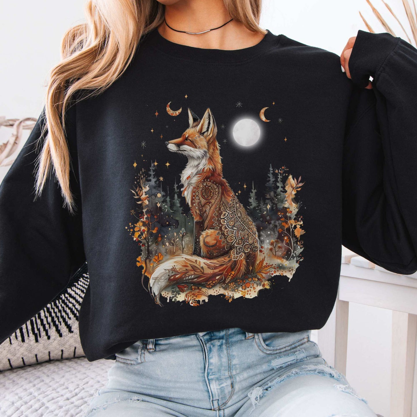 Autumn Cozy Fox Sweatshirt Black / S Sweatshirt The Mystic Eden Bookish Book Lovers