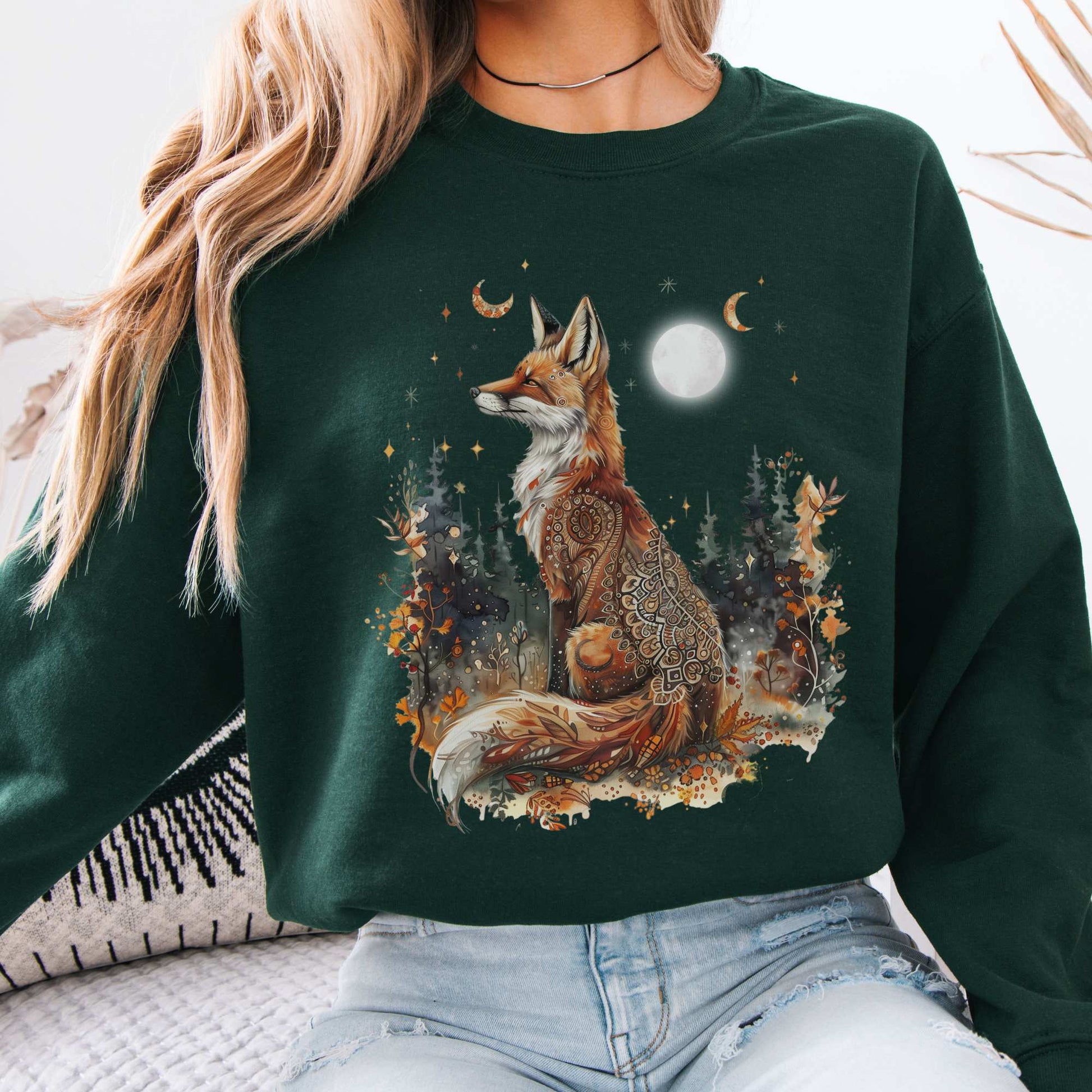 Autumn Cozy Fox Sweatshirt Forest Green / S Sweatshirt The Mystic Eden Bookish Book Lovers