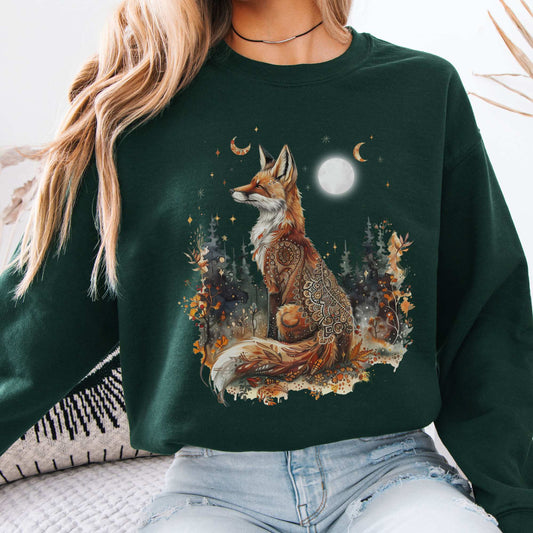 Autumn Cozy Fox Sweatshirt Forest Green / S Sweatshirt The Mystic Eden Bookish Book Lovers