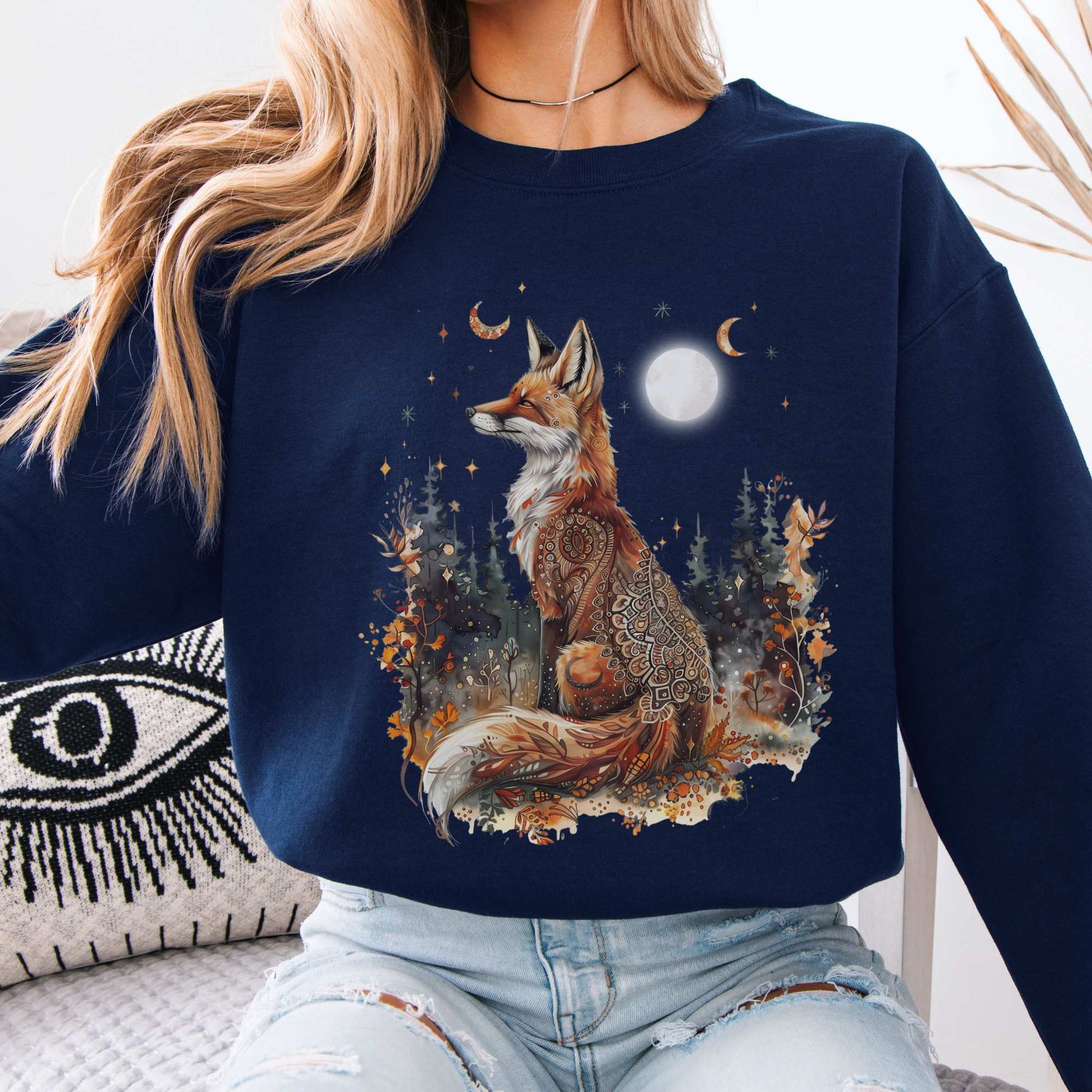 Autumn Cozy Fox Sweatshirt Navy / S Sweatshirt The Mystic Eden Bookish Book Lovers