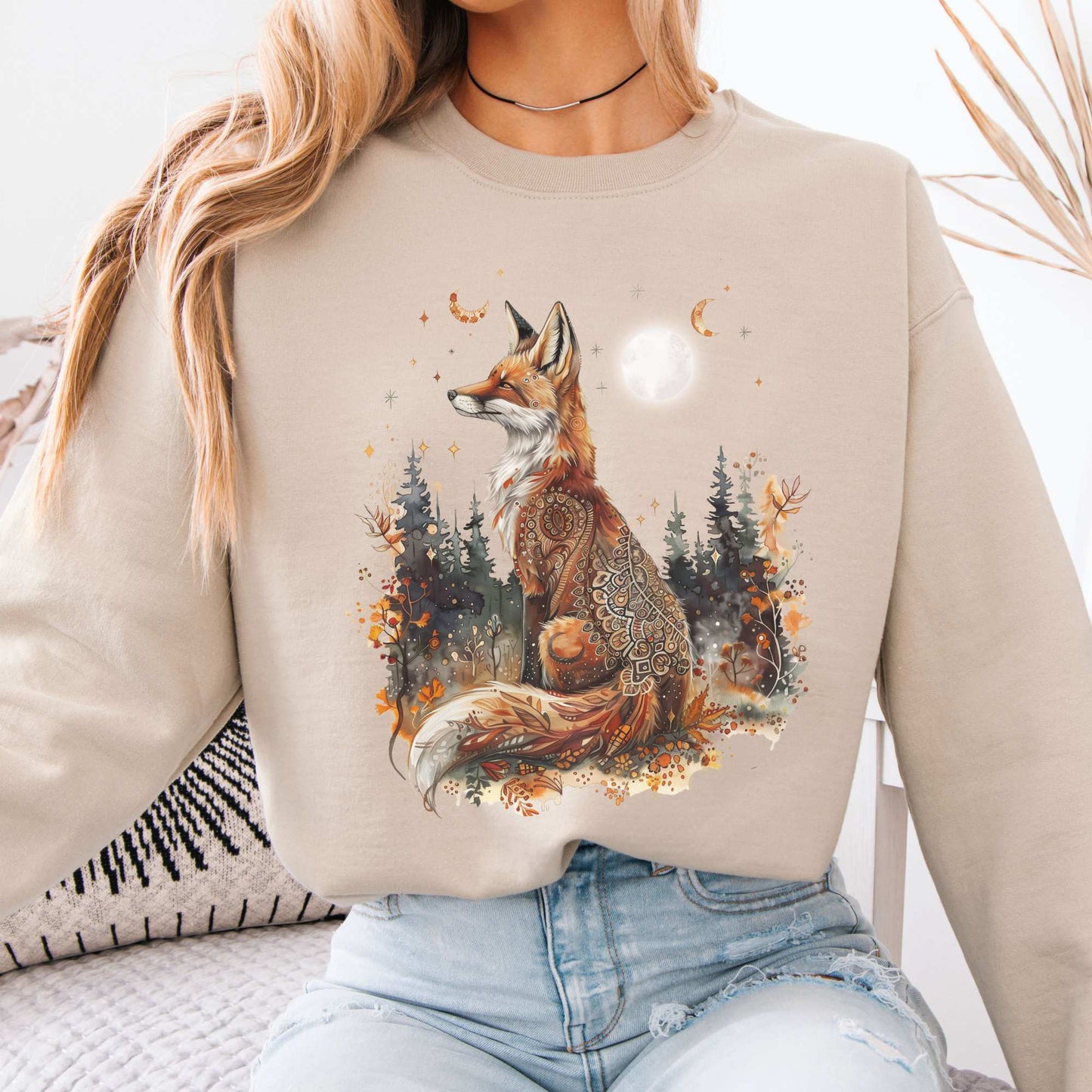 Autumn Cozy Fox Sweatshirt Sand / S Sweatshirt The Mystic Eden Bookish Book Lovers