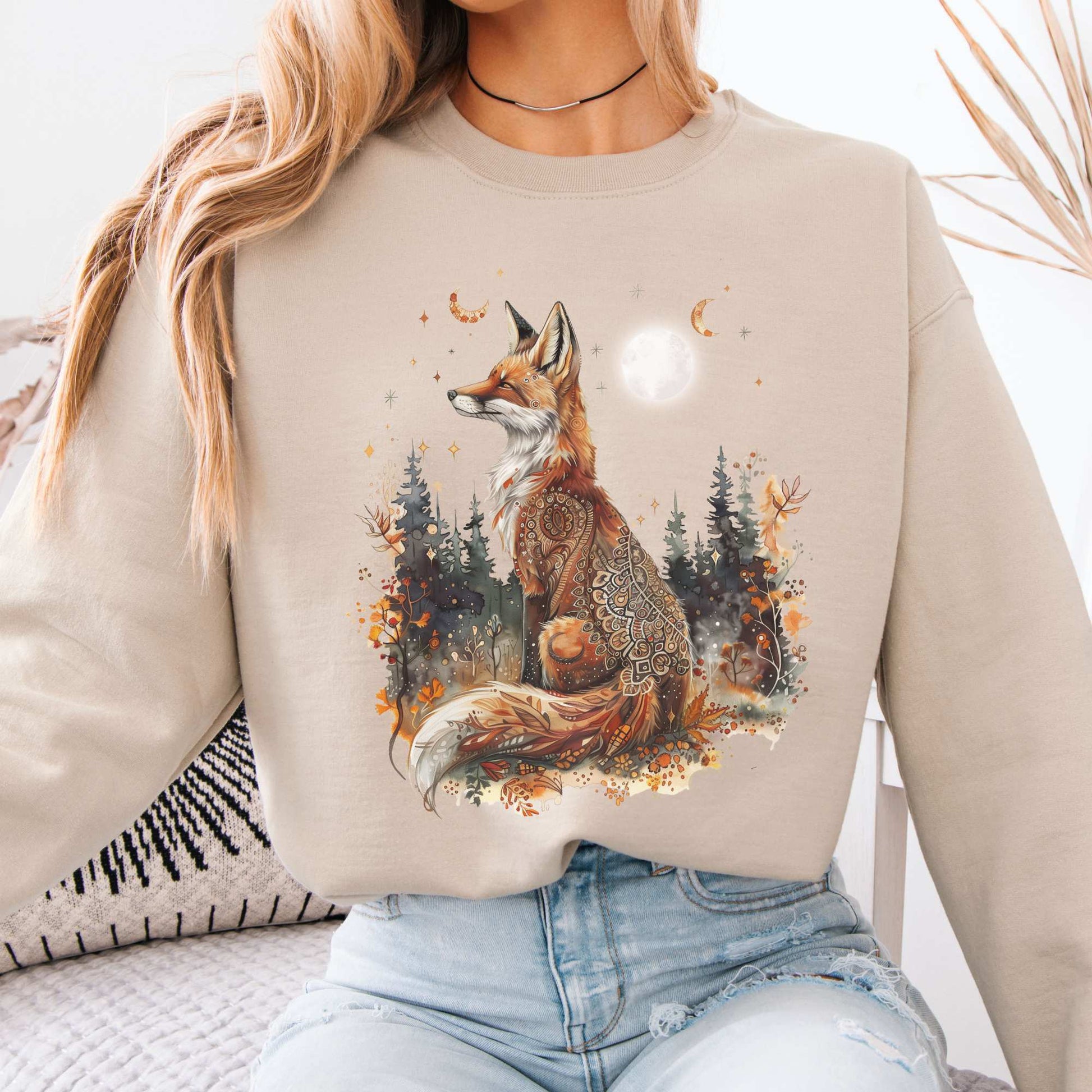 Autumn Cozy Fox Sweatshirt Sand / S Sweatshirt The Mystic Eden Bookish Book Lovers