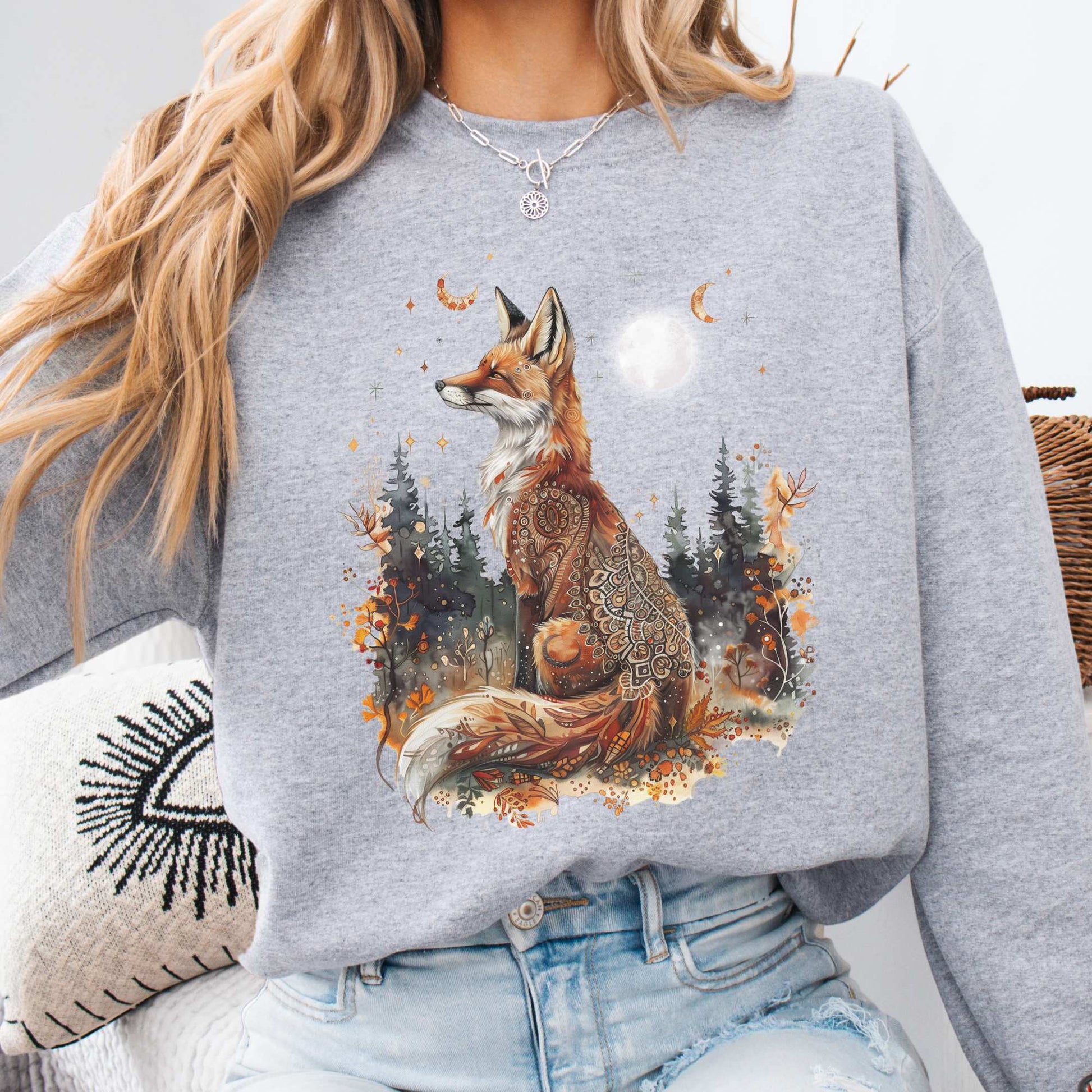 Autumn Cozy Fox Sweatshirt Sport Grey / S Sweatshirt The Mystic Eden Bookish Book Lovers