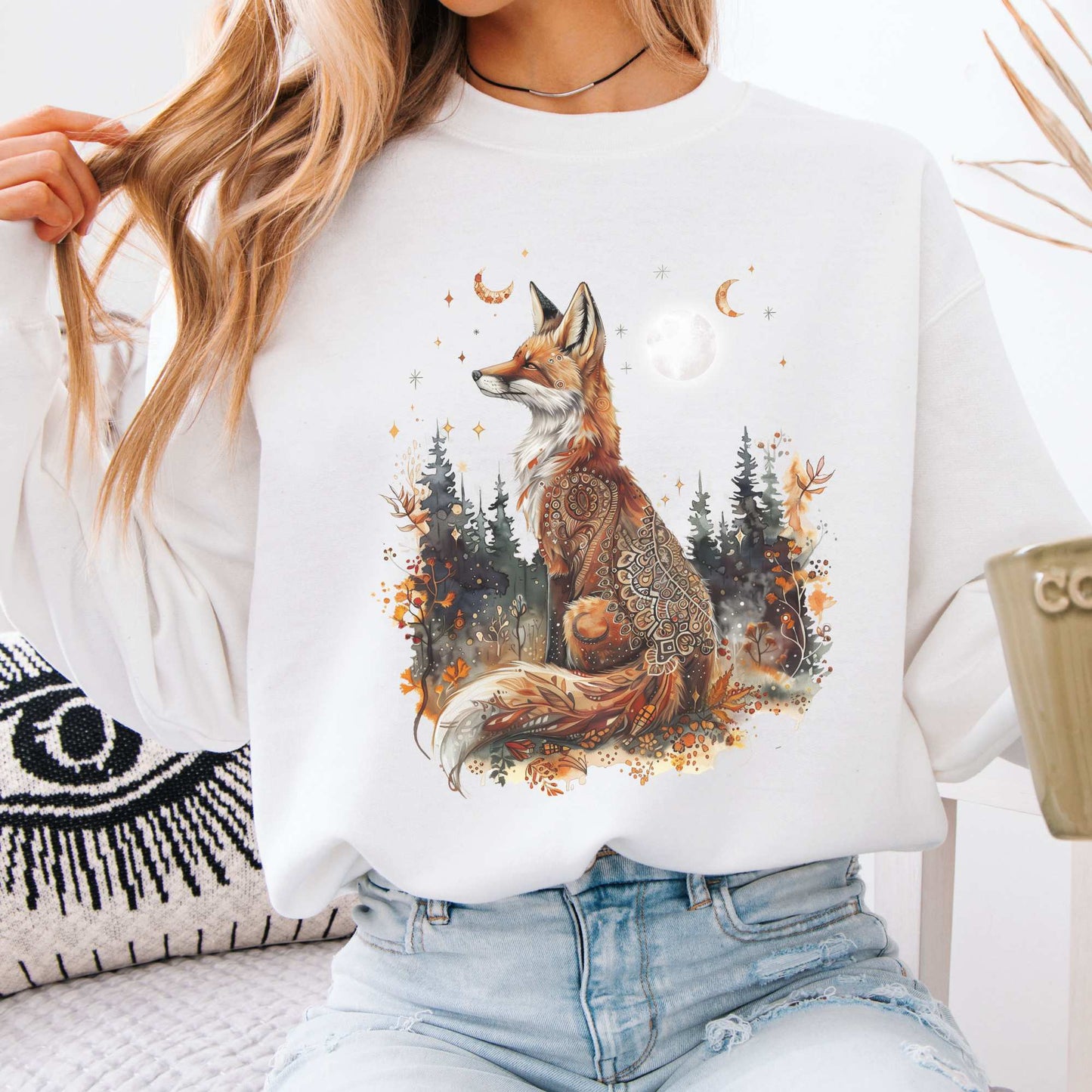 Autumn Cozy Fox Sweatshirt White / S Sweatshirt The Mystic Eden Bookish Book Lovers