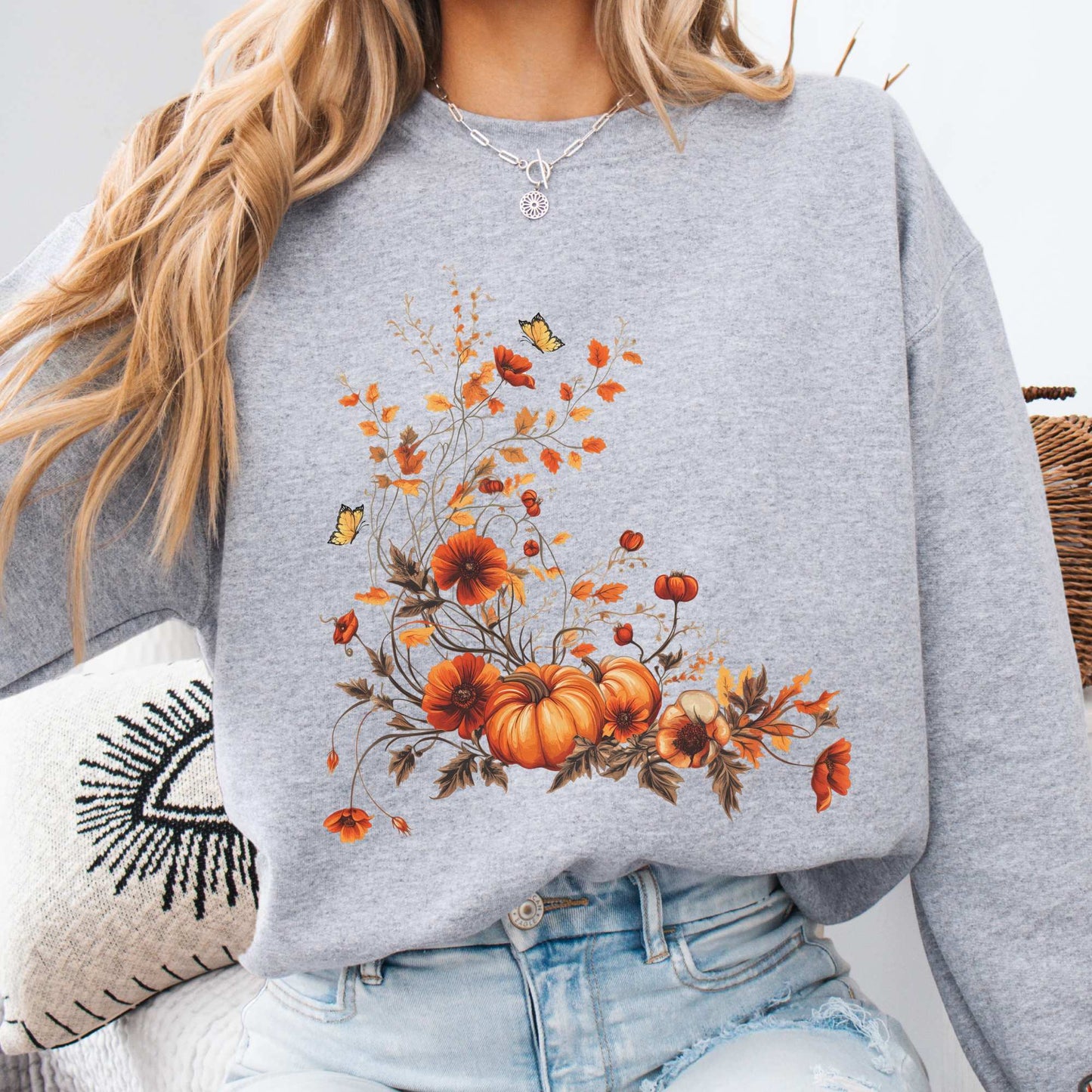 Autumn Floral Pumpkin Sweatshirt Sport Grey / S Sweatshirt The Mystic Eden Bookish Book Lovers